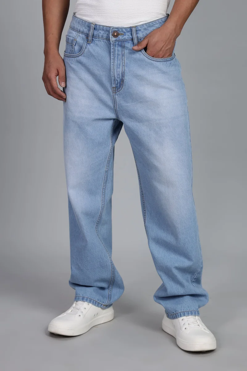 Inkd Denim Drama Men's Cargo Carpenter Baggy Jeans – Mid-Rise | 100% Cotton | Contrast Stitch| 6 Pocket Styling | Baggy Jeans for Man | Cargo for Men for Men | Best Price UAE